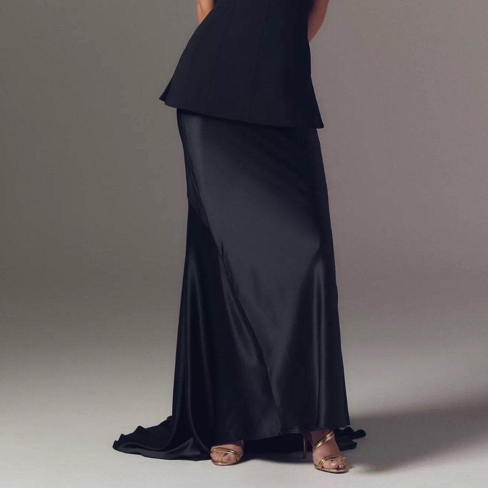 Acler Black Satin Maxi Skirt